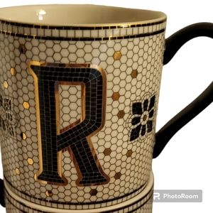 NWT Anthropologie Bistro Tile Margot Monogram Porcelain Mug Letter R